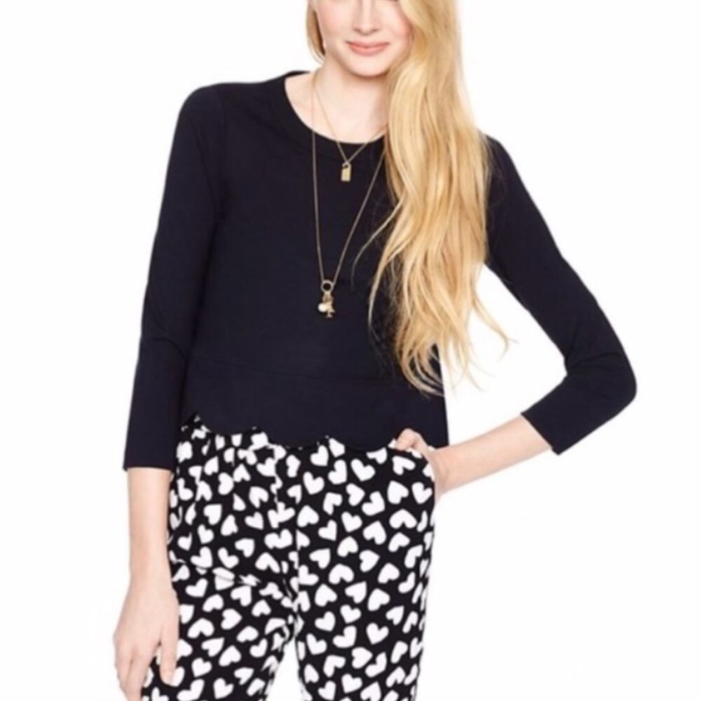 KATE SPADE Ponte Knit Scallop Long Sleeve Crop Top
